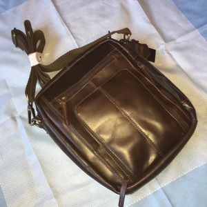 NWT Deep brown leather cross body bag Unisex